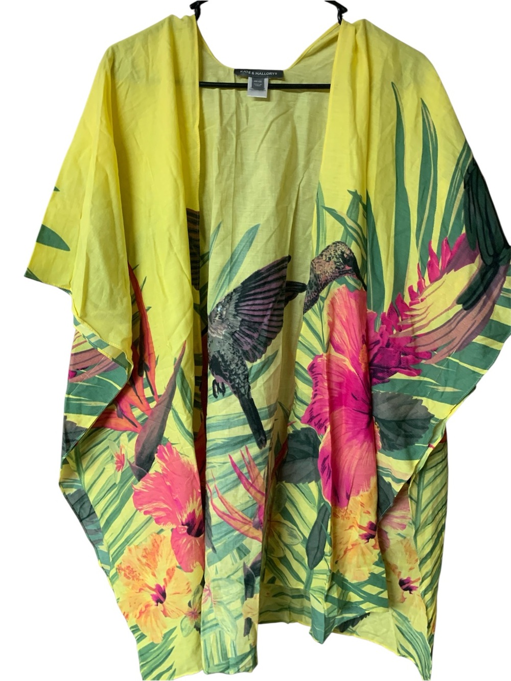 Kate + Mallory 100% Cotton Hummingbird Floral Print Tropical Kimono Top OSFM